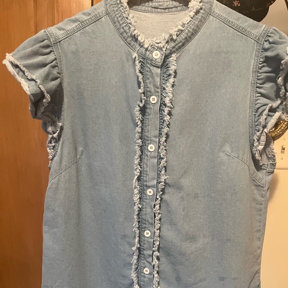 Frayed Denim Button-Up Top - Picture 1 of 1